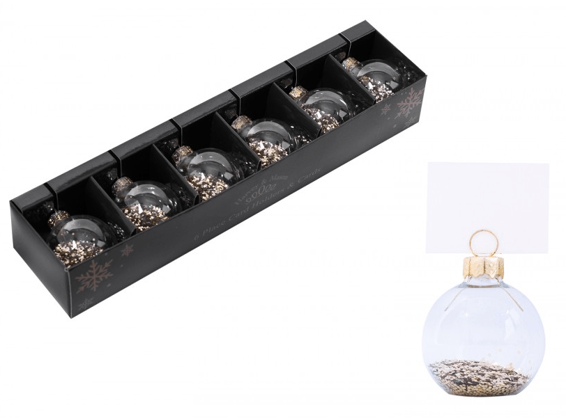 6 Place Card Holders Cards Christmas Wedding Table Bauble Glitter