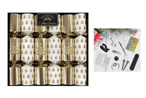 Crackers - SIX MINI GOLD CHRISTMAS TREE CRACKERS 21cm