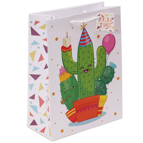 Gift Bag - Cactus Design Gift Bag 26 X 12 X 33cm - Fiesta Time!