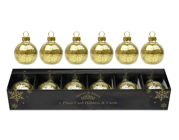 Place Card Holders - 6 Place Card Holders Cards Christmas Wedding Table Bauble Glitter Clip Gold