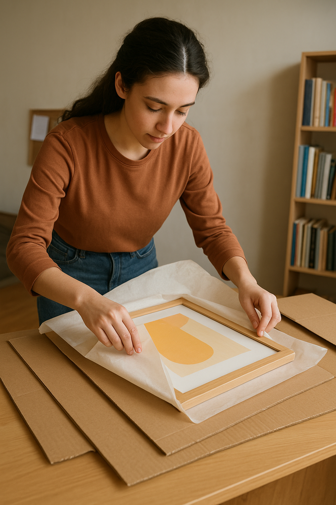How to safely but cheaply pack framed pictures or artwork when moving around a student campus (e.g. between dorms, studios, or exhibitions).