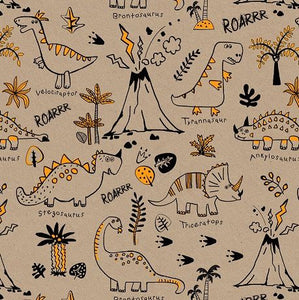 Printed Kraft Paper Gift Wrap Pack 1 Roll - 3 Meter - Doodles Dinosaur