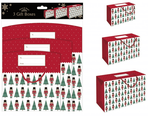 GIFT BOXES PACK OF 3 NUTCRACKER & CHRISTMAS TREE DESIGN