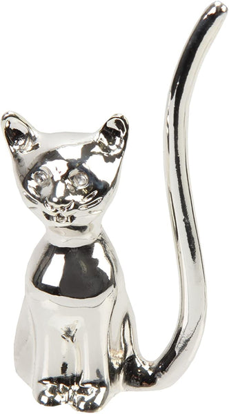 Silver Cat With Crystal Eyes Ring Holder