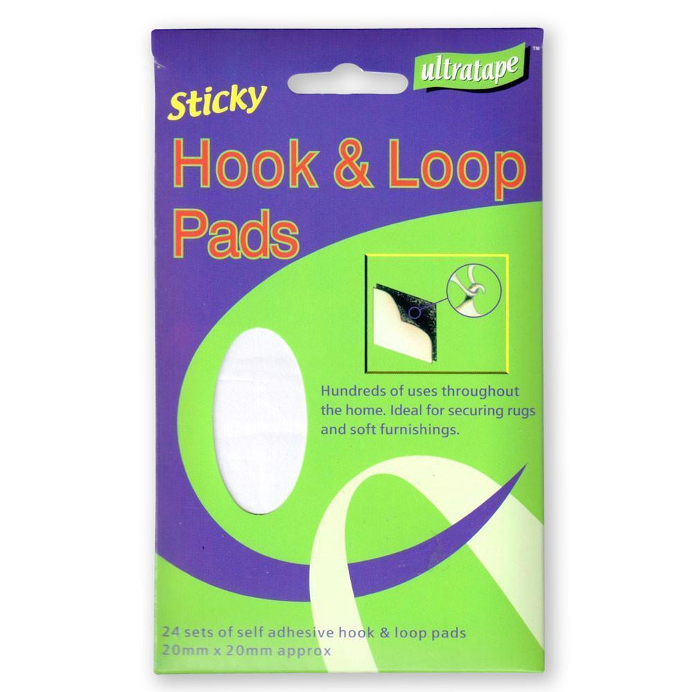 Adhesive - Pack Of 24 - Ultratape Hook & Loop Pads Sticky Pads Self Adhesive 20mm X 20mm - Pk24