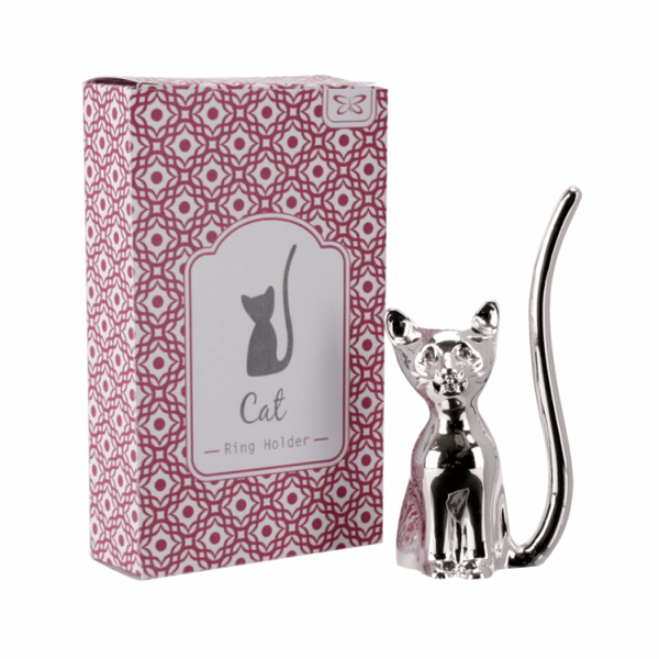 Silver Cat With Crystal Eyes Ring Holder