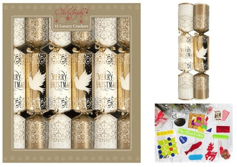 Crackers - Pack Of Twelve Family Crackers LUXURY GOLD DOVE 36cm