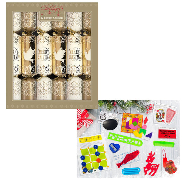 Crackers - Pack Of Twelve Family Crackers LUXURY GOLD DOVE 36cm