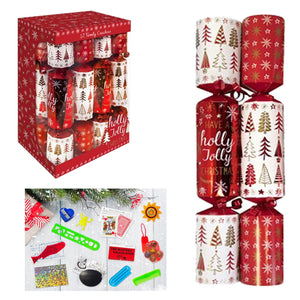 Crackers - Pack Of Twelve Family Crackers Red / White Holly Jolly 30cm