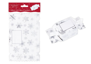 Crackers - THREE MINI GIFT BOX CRACKERS - Silver Snowflakes