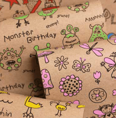 Printed Kraft Paper Gift Wrap Pack 1 Roll - 3M - Doodles Dinosaur