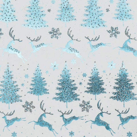Glitter Rollwrap Paper Gift Wrap Roll - 2M - Finlandia Leaping Reindeer Finlandia Reindeer Ice Blue