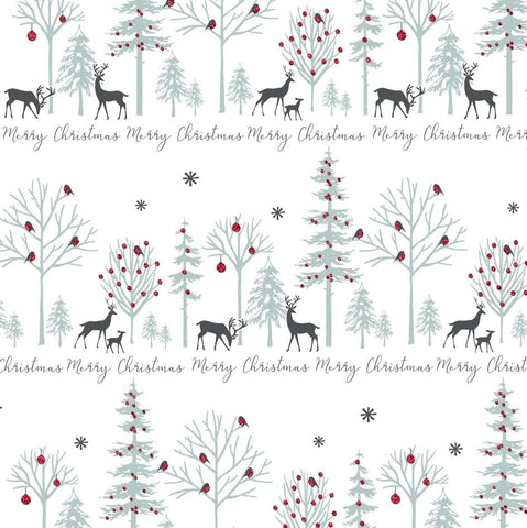 Printed Gift Wrap Pack 1 Roll - 2M - Bio Glitter Festive Reindeer Scene on White