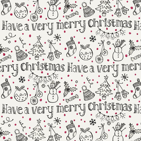 Printed Gift Wrap Pack 1 Roll - 2M - Bio Glitter Very Merry Christmas Red on White