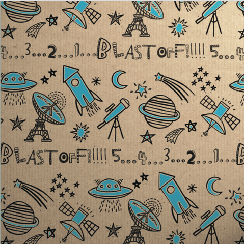 Printed Kraft Paper Gift Wrap Pack 1 Roll - 3M - Doodles Rocket