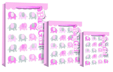 Gift Bag - Baby Girl - Elephant Design Gift Bag - Medium Size 22 X 10 X 25cm