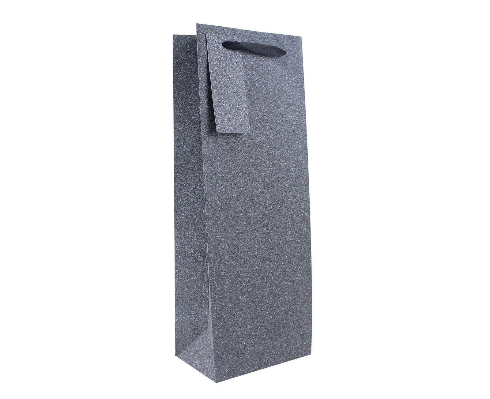 Gift Bag - Black Glimmer Gift Bottle Bag - Bottle Size 13 X 9 X 36cm