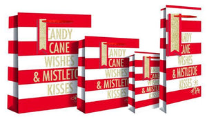 Gift Bag - Candy Cane Wishes & Mistletoe Kisses Luxury Bottle Gift Bag 13 X 9 X 36cm - Red & White Candy Stripe