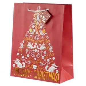 Gift Bag - Cat Meowy Christmas Metallic Design Gift Bag 26 X 12 X 33cm - Large