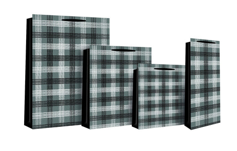 Gift Bag - Check Design Gift Bag 25 X 10 X 22cm - Black & Silver Check - Medium