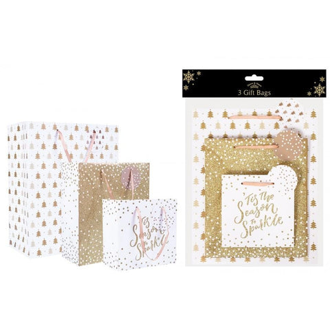 Gift Bag - Christmas Design Gift Bags Pack Of Three - Gold