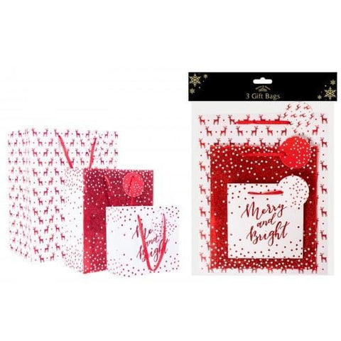 Gift Bag - Christmas Design Gift Bags Pack Of Three - Red