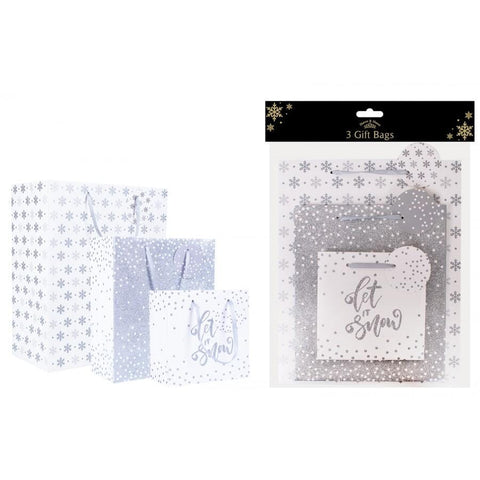 Gift Bag - Christmas Design Gift Bags Pack Of Three - Silver
