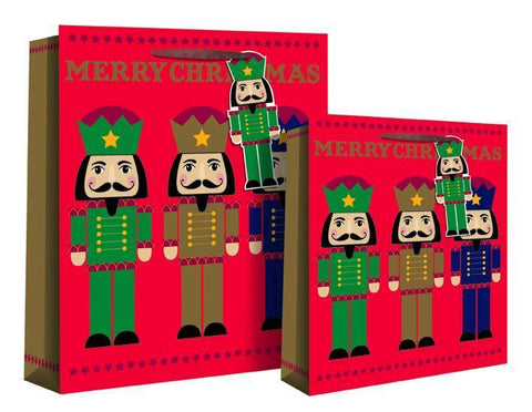 Gift Bag - Christmas Holiday Nutcracker Soldier Design Gift Bag 25 X 22 X 10cm - Gold Foil M