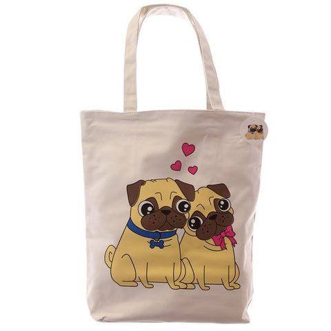 Gift Bag - Cute Pug Design Cotton Bag With Zip & Lining
