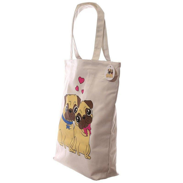 Gift Bag - Cute Pug Design Cotton Bag With Zip & Lining
