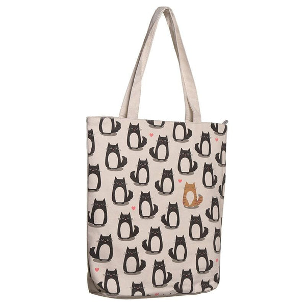 Gift Bag - Feline Fine Cat Design Cotton Bag With Zip & Lining