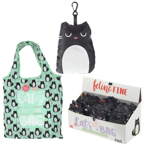 Gift Bag - Foldable Reusable Eco Friendly Shopping Bag - Feline Fine The Cats Out Of The Bag