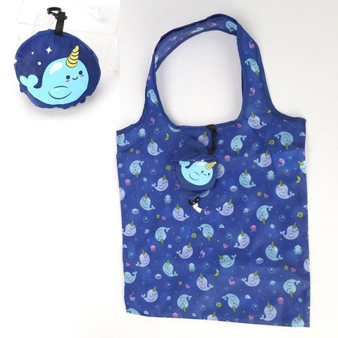 Gift Bag - Foldable Reusable Eco Friendly Shopping Bag - Kawaii Narwhal Unicorn Of The Sea