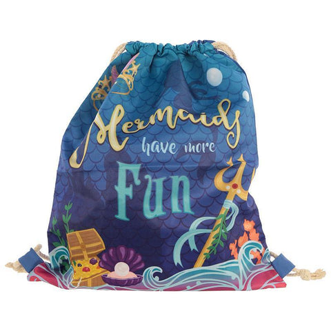 Gift Bag - Handy Cotton Drawstring PE Gym School Bag - Mermaid Slogan