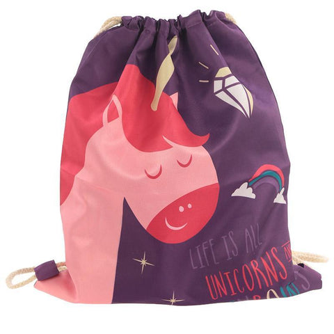 Gift Bag - Handy Cotton Drawstring PE Gym School Bag - Unicorn