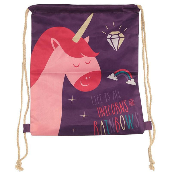 Gift Bag - Handy Cotton Drawstring PE Gym School Bag - Unicorn