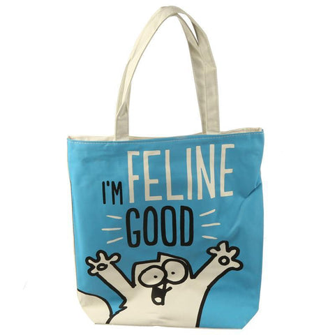 Gift Bag - Handy Cotton Zip Up Shopping Bag - Simon's Cat Design - I'm Feline Fine!
