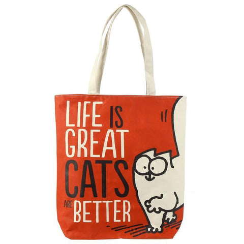 Gift Bag - Handy Cotton Zip Up Shopping Bag - Simon's Cat - Life Is Great Cats Are Better!