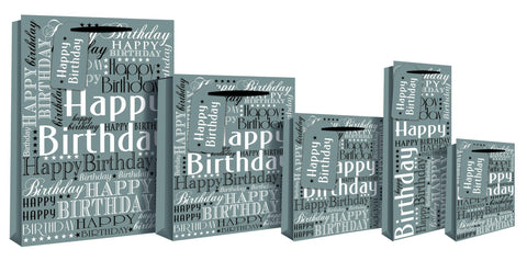 Gift Bag - Happy Birthday Design Gift Bag 26 X 12 X 33cm - Silver Foil Medium