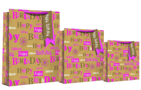 Gift Bag - Happy Birthday Design Gift Bag 46 X 10 X 33cm - Rose Pink XL