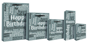 Gift Bag - Happy Birthday Design Gift Bag 46 X 10 X 33cm - Silver Foil XL