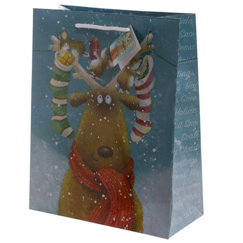 Gift Bag - Jan Pashley - Christmas Reindeer Design Gift Bag 26 X 12 X 33cm