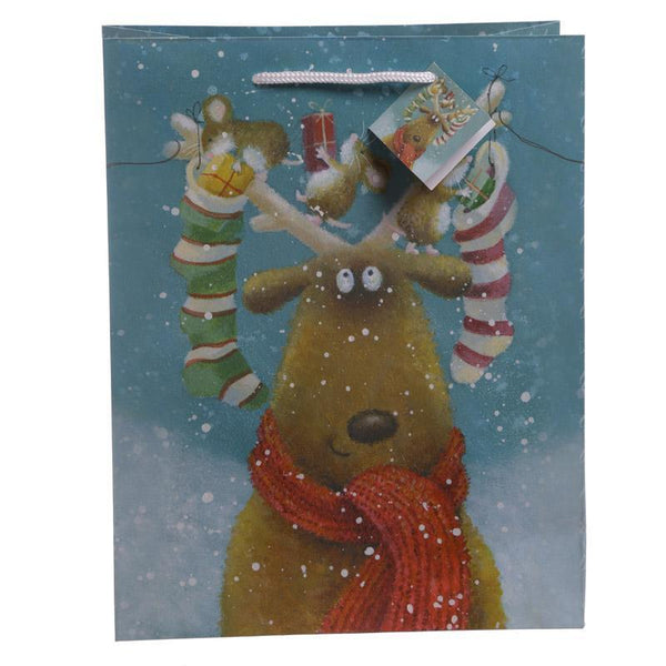 Gift Bag - Jan Pashley - Christmas Reindeer Design Gift Bag 26 X 12 X 33cm