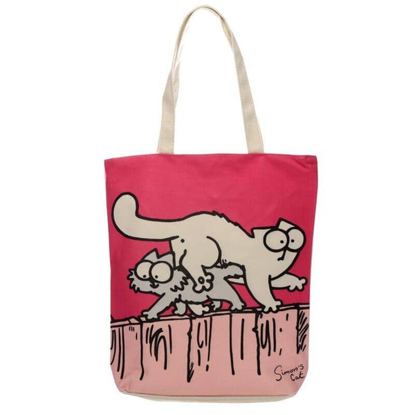 Gift Bag - New Pink Cat Design Cotton Bag With Zip & Lining