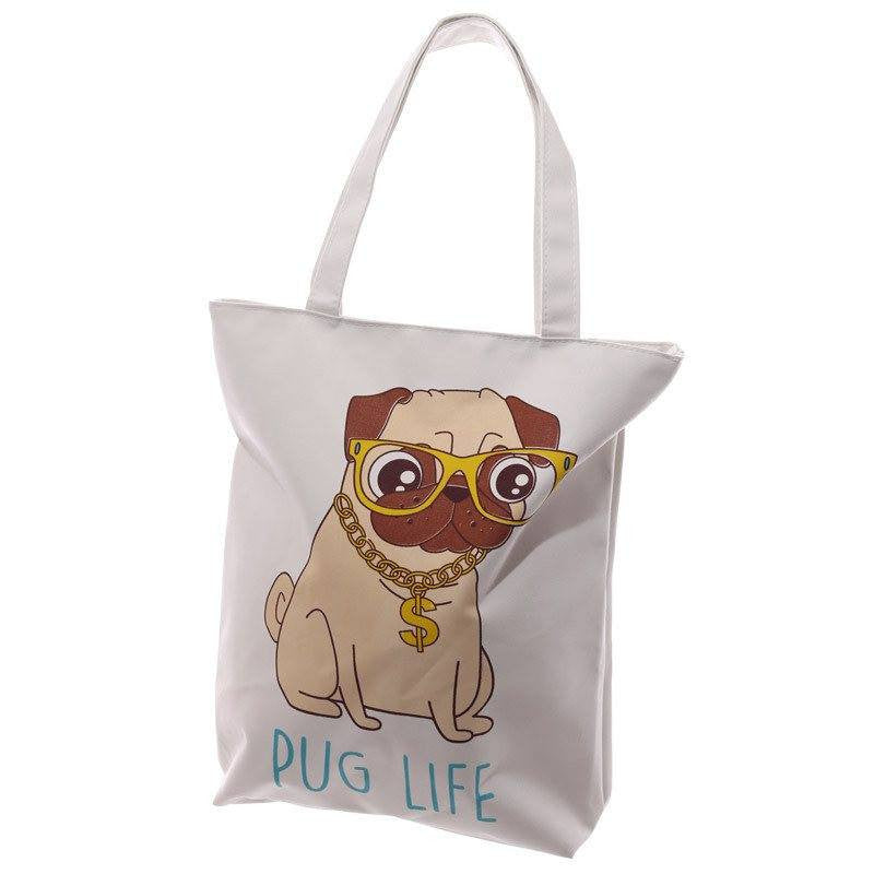 Gift Bag - Pug Life Design Cotton Bag With Zip & Lining
