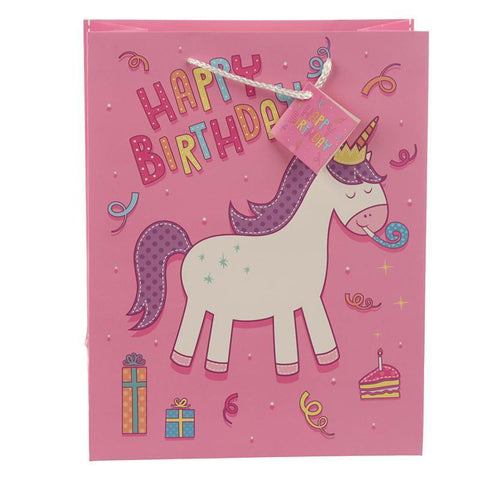 Gift Bag - Rainbow Unicorn Design Gift Bag 26 X 12 X 33cm - Happy Birthday