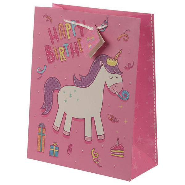 Gift Bag - Rainbow Unicorn Design Gift Bag 26 X 12 X 33cm - Happy Birthday