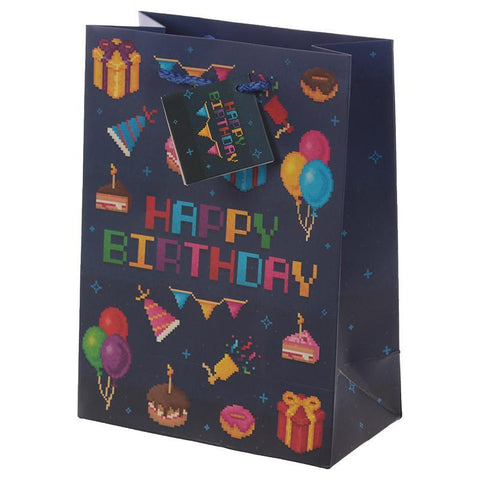 Gift Bag - Retro Gaming Design Gift Bag 17 X 9 X 23cm - Happy Birthday