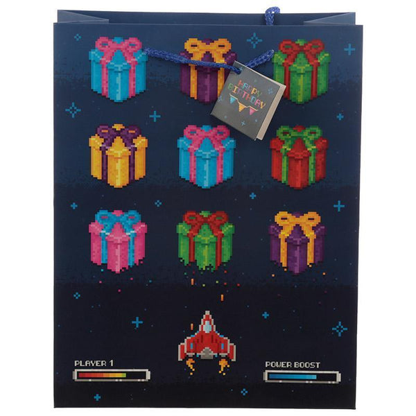 Gift Bag - Retro Gaming Design Gift Bag 26 X 12 X 33cm - Happy Birthday