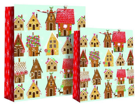 Gift Bag - Xmas Ginger Bread Houses Gift Bag 22 X 10 X 26cm - Foiled Candy Medium